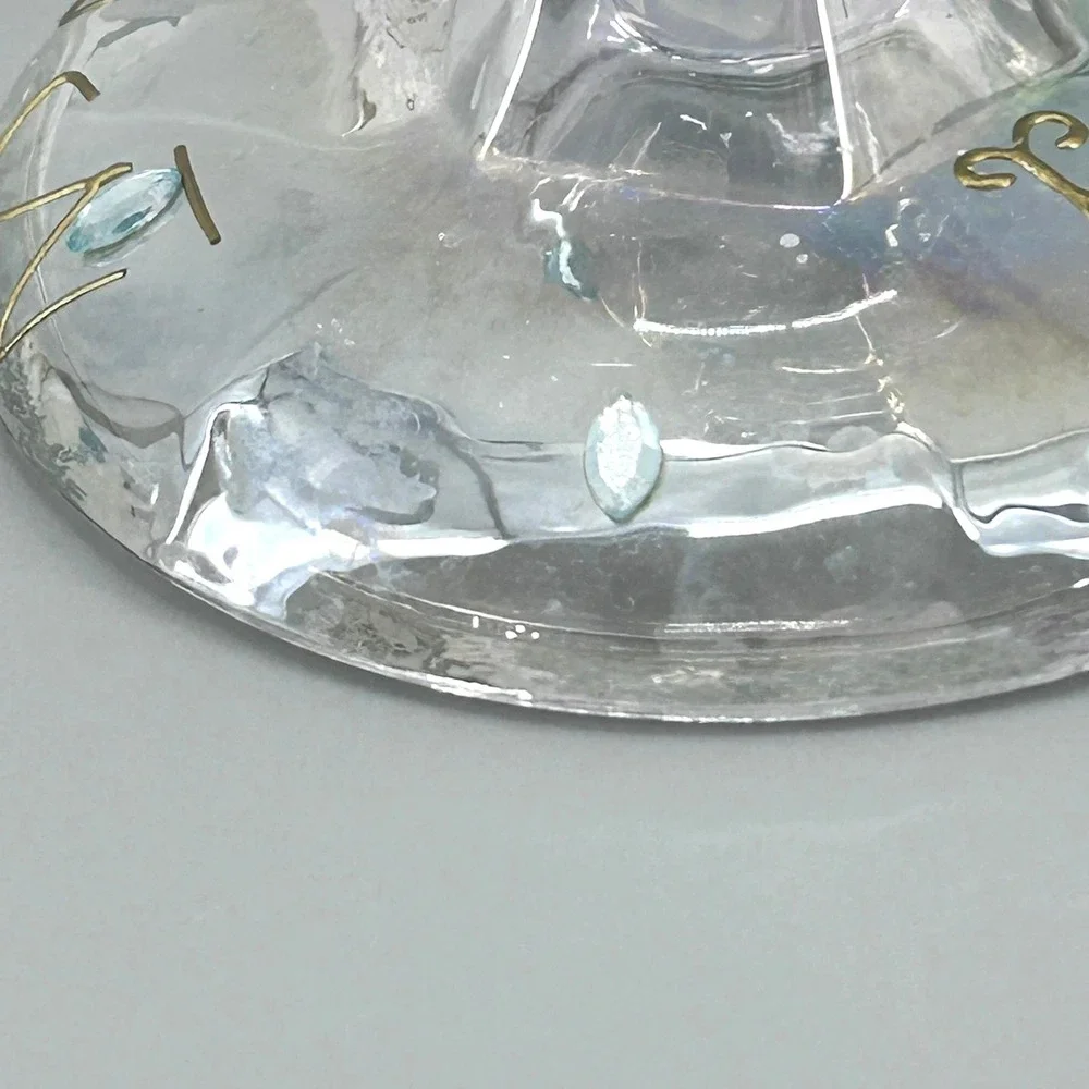 Iridescent Art Glass Candlestick Holders Hand Painted Gold Filigree Set of 2
